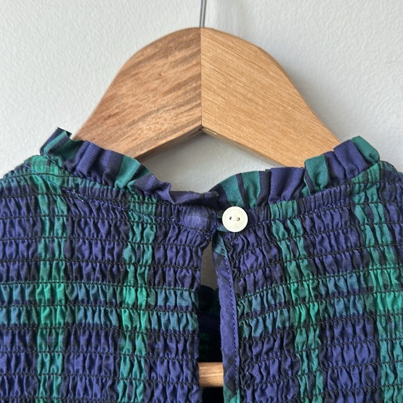 Crewcuts by J Crew Long Sleeved blue green tartan ruffle collar smocked dress 5 - Picture 6 of 7